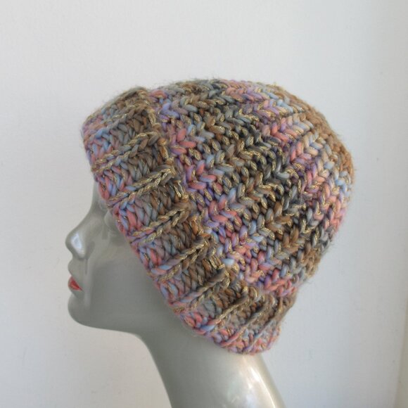 Lot of 2 beanie hats, one size, stretch, chunky & slouchy hat Pink, Multicolor - Picture 4 of 11